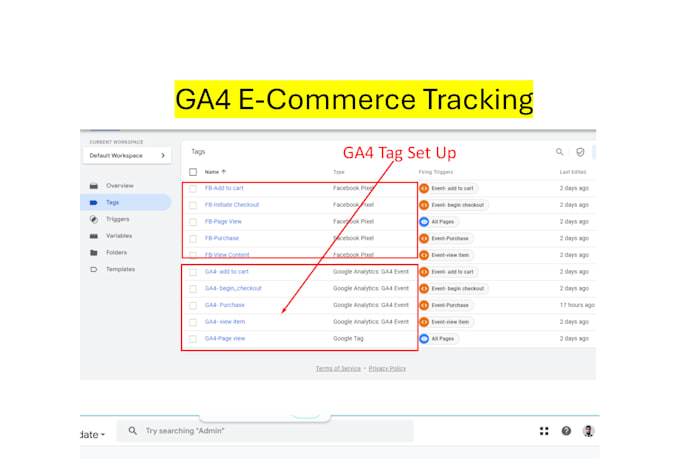 setup google analytics 4, ads conversion tracking, ga4 ecommerce tracking, GTM